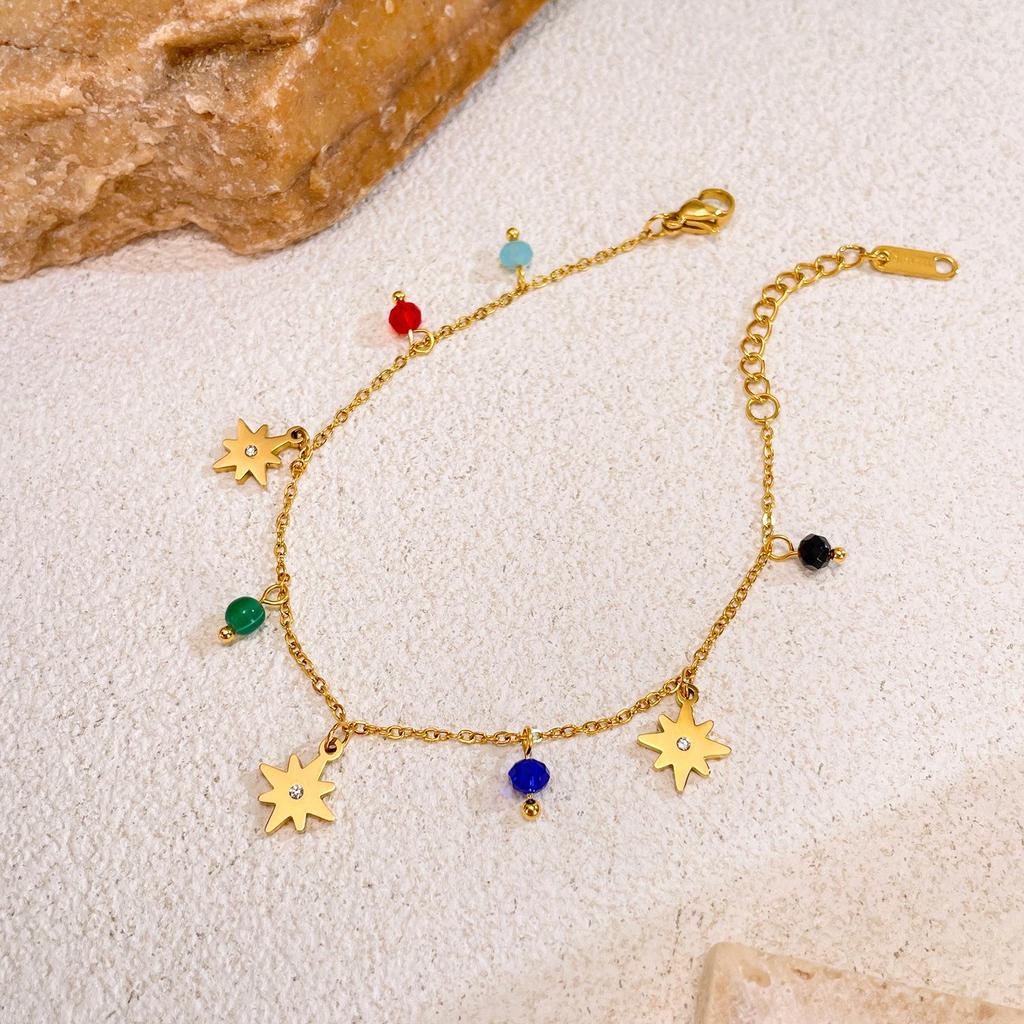 Stainless Steel Starburst Zircon French-American Bracelet - Versatile Fashion Accessory