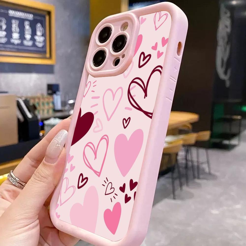 Pink cartoon heart-shaped design phone case suitable for iPhone 17 16 15 14 13 12 11 Pro/Max/Plus anti drop and shockproof