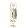 Unho Corner Coat Stand Rack:Gold Metal Clothes Rack with Storage Shelf Free Standing Garment Rack Hall Tree for Hanging Clothes
