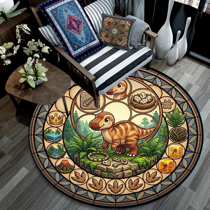 Dinosaur Kingdom Glass Round Area Rug Under Office Chairs Bedroom Living Room Home Decor