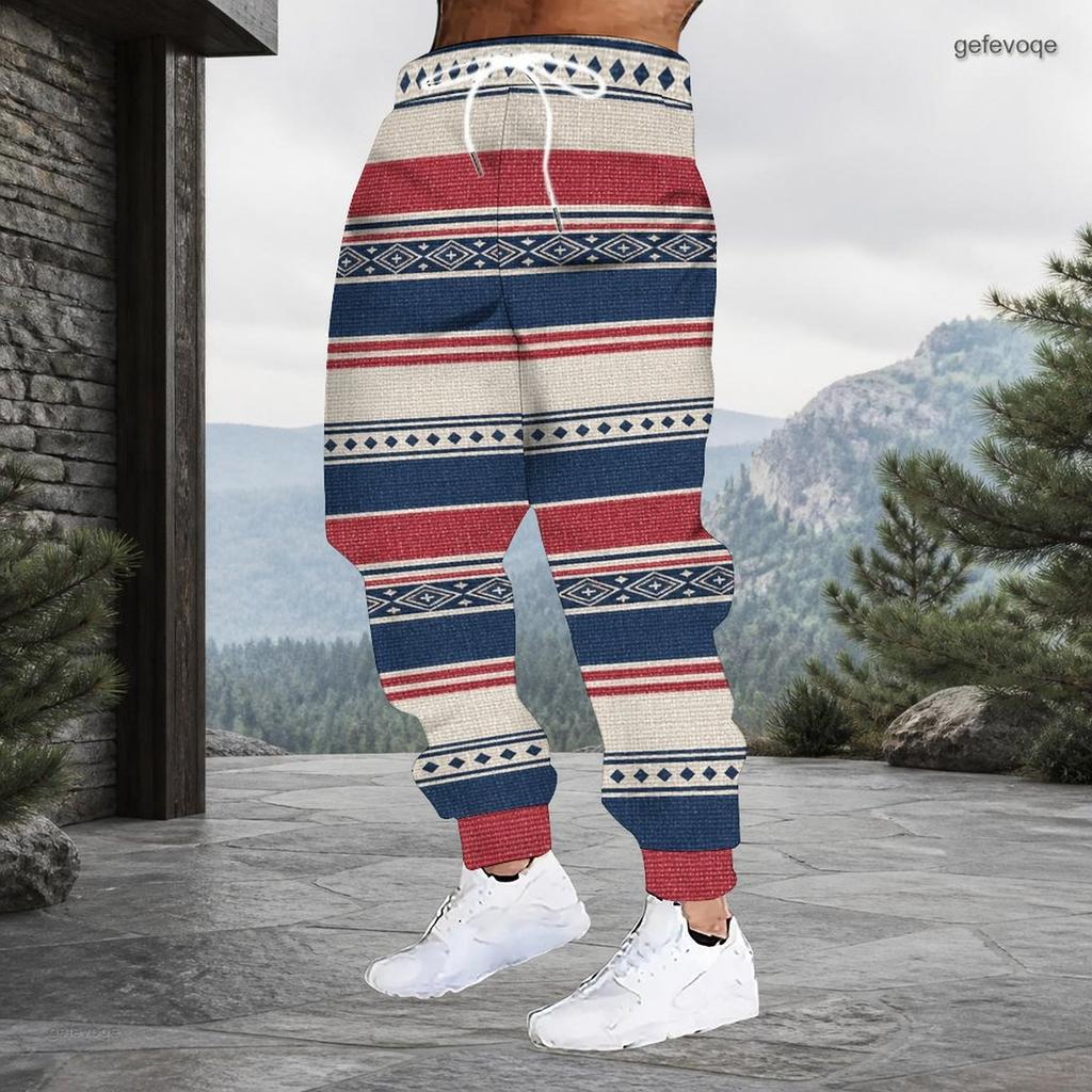 Men Plus Size Red Paisley Printed Drawstring Waist Jogger Pants Side Pockets Cuffed Ankle