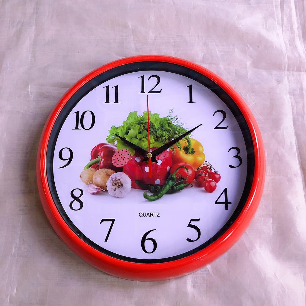 Wall clock household clock fruit cartoon digital simple round arc edge 26cm wall clock