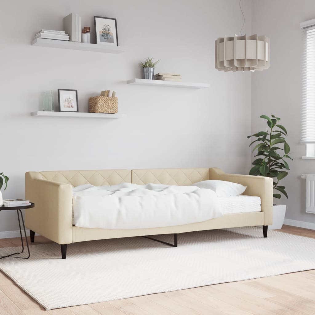 Vidaxl Sofa Z Materacem Do Spania, Kremowa, 90X200 Cm, Tkanina