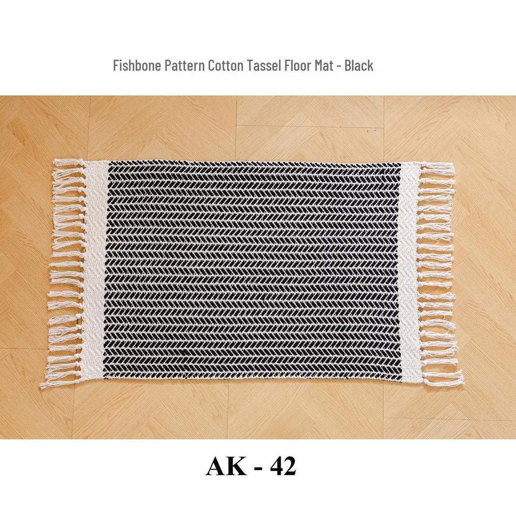 Handwoven Cotton Fishbone Pattern Floor Mat, Machine Washable, Long Strip Design for Bedside or Cloakroom