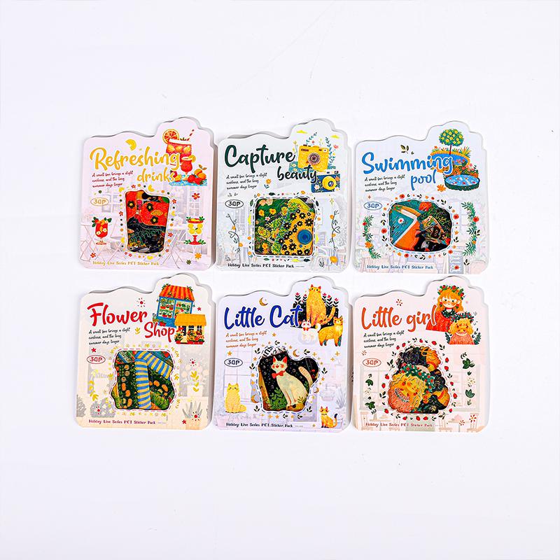 30sheets/bag Sticker Pack Kawaii Girl Cat Sticker Scrapbook Office Stationery DIY Hand Account Book Notebook Decoration Stickers
