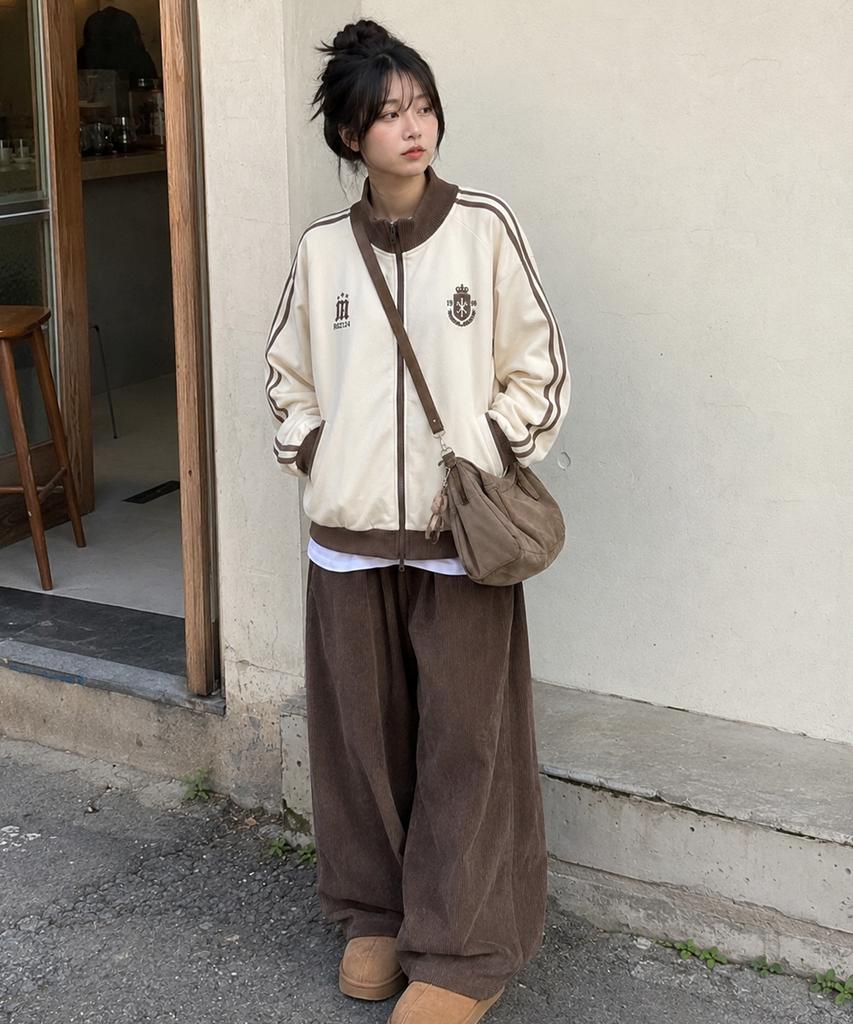 MOZMOZ Fleece Emblem Track Top Cream