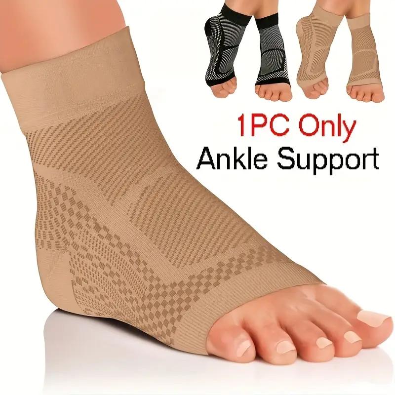 1pc Breathable Knitted Ankle Support Brace - Compression Sleeve for Foot & Heel, Beige with Elastic Straps, Sports Best Ankle Compression Support