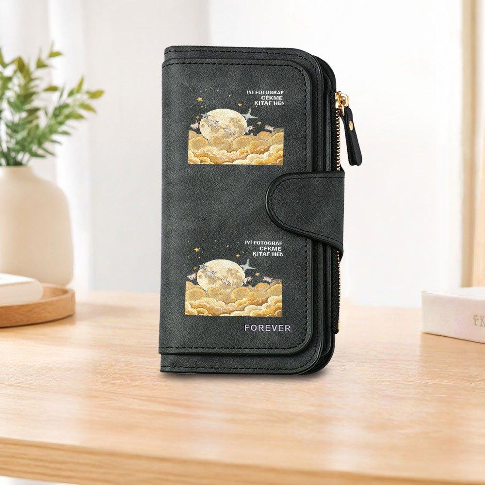 Moon Rabbit Starry Sky Long Zipper Wallet, Large Capacity Card Holder, Unisex Clutch Bag, Fashionable Zipper Coin Purse, Suitable for Daily Use, A