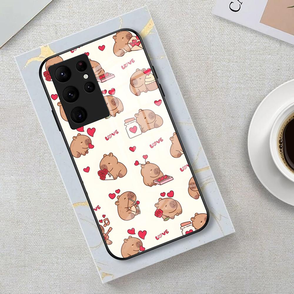 Funny Capybara Phone Case For Samsung S26 S25 Edge Ultra 23 22 21 20 Ultra Plus S24 Fe Glass Cover