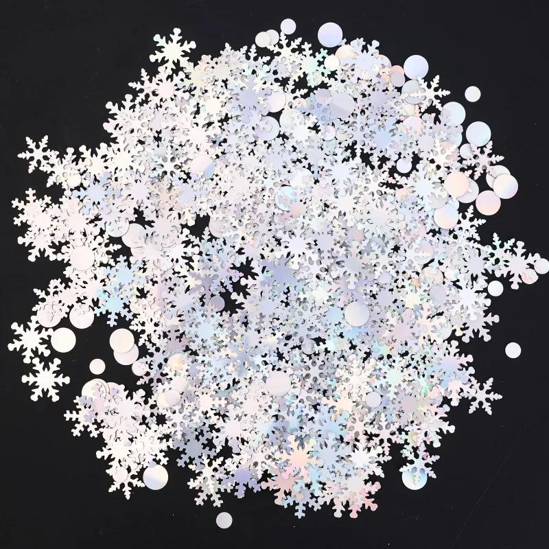 Christmas Laser Snowflake Confetti Iridescent Silver Small Round Dot Sequins Artificial Snow Xmas Tree Decoration Party Supplies