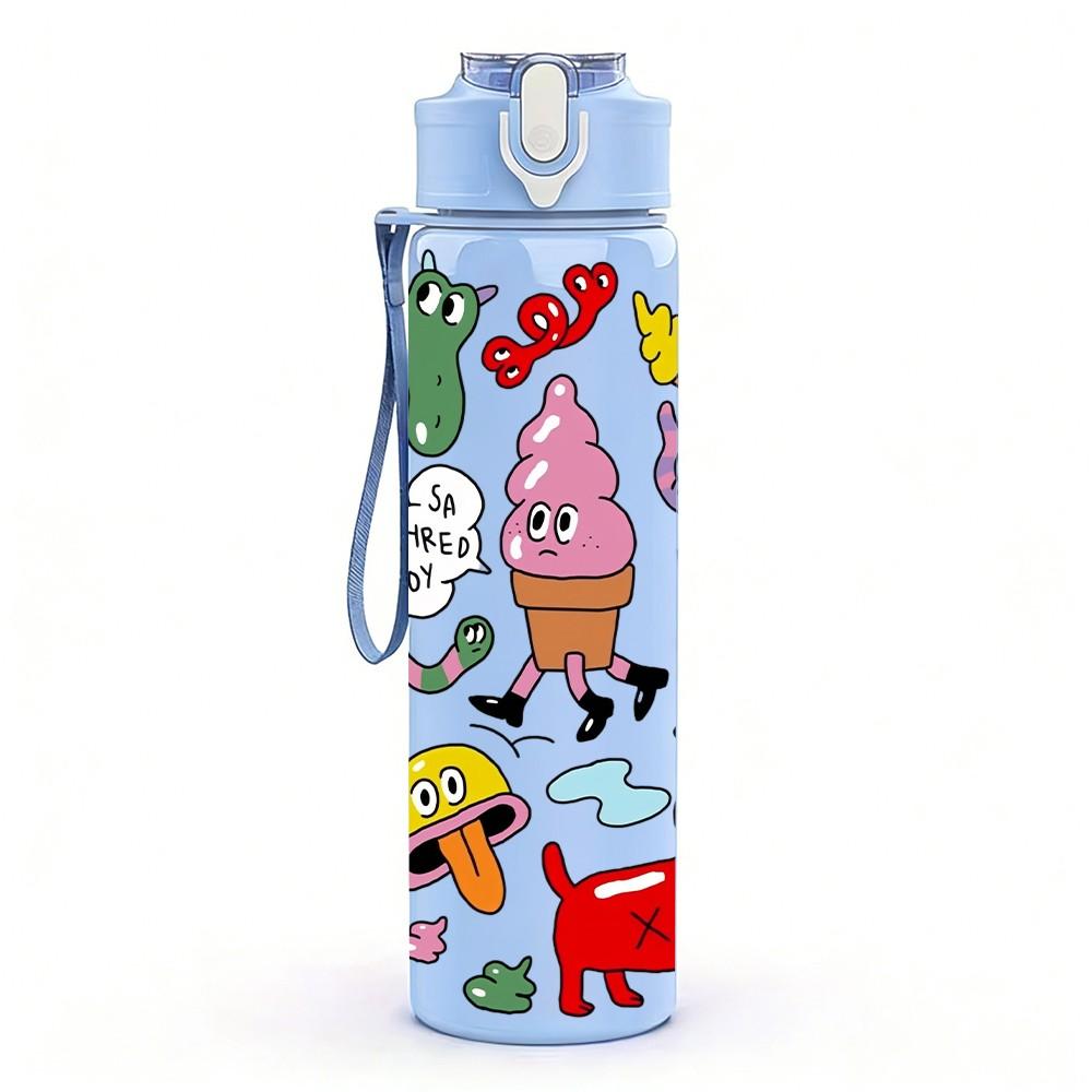 1PC Colorful Animal Character 750ml Color Plastic Sports Water Bottle Leakproof Flip Straw Lid Suitable for Sports Office Home Use