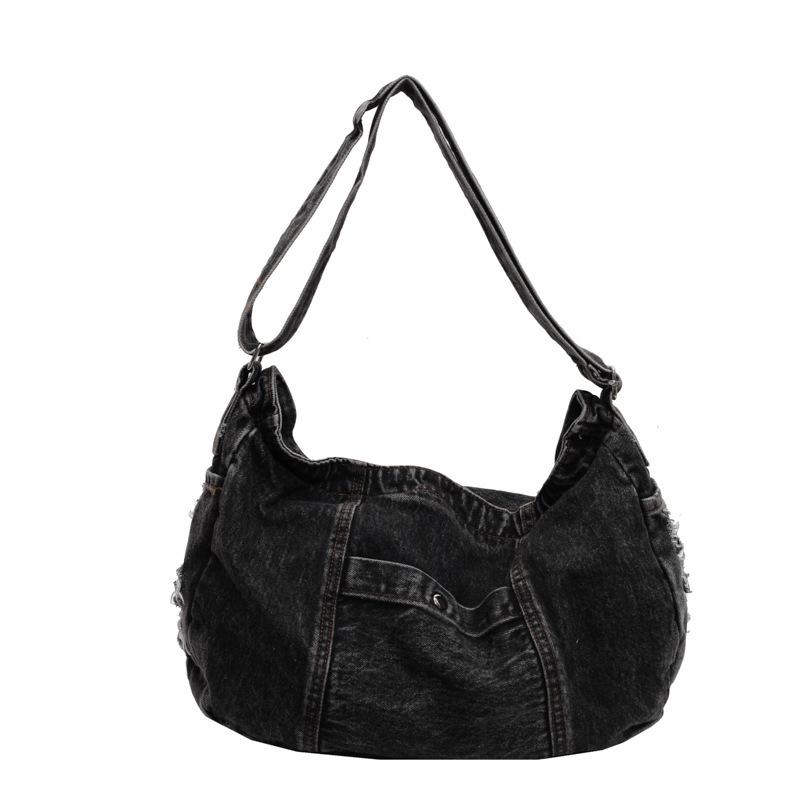 

Denim shoulder bag large capacity cloth bag fashion diagonal straddle bag temperament women s bag messenger bag women s bag one size fits all чёрный