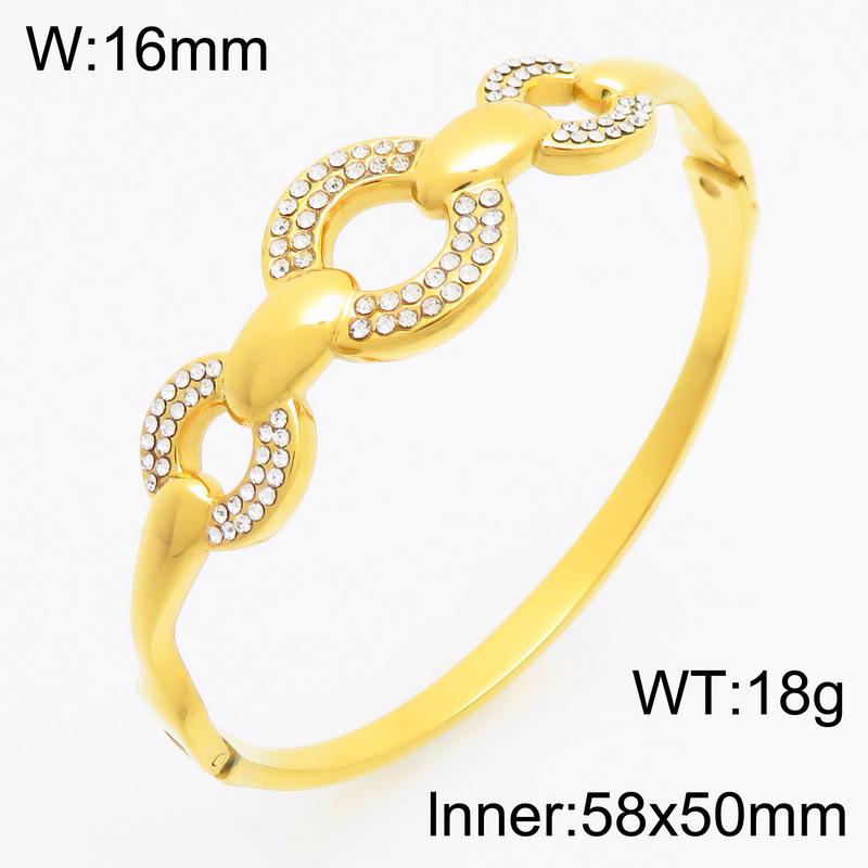 Luxury Women s Stainless Steel Bracelet with Diamond Inlaid Interlocking Rings