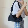 Nylon wrinkle design handbag simple solid color dark retro baguette bag new women's shoulder armpit bag