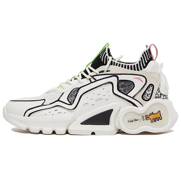 New Keith Haring X Anta Cushioned Slip-Resistant Abrasion-Resistant Mid-Top Running Shoes Men's White Black 112038801-4