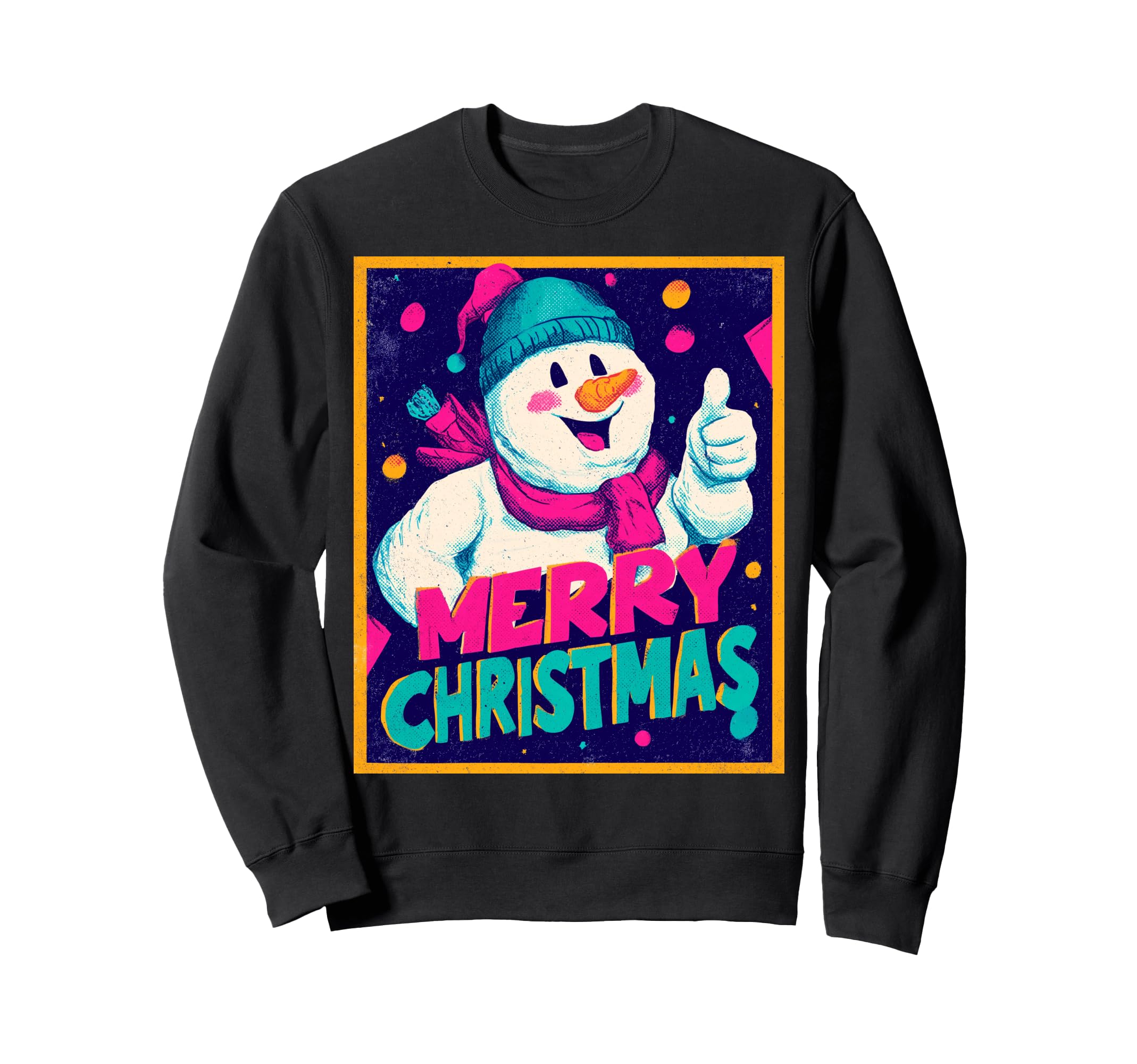 

Merry Christmas Snowman Vintage Retro 80s Christmas Sweatshirt чёрный