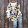 Tops For Women Cute Button V Neck 3/4 Sleeve Blouses Print Top Casual Shirts