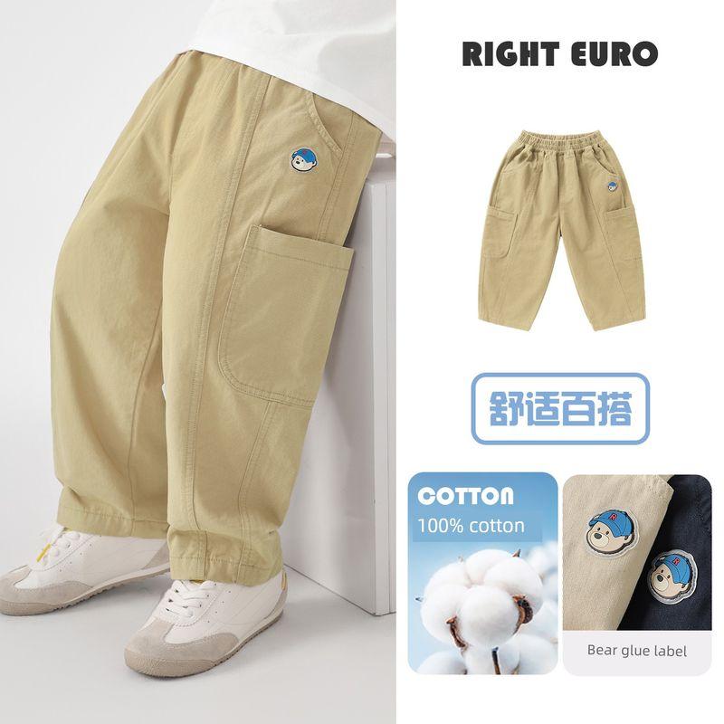 Right European Style Boys Bear Print Workwear Casual Cotton Long Pants 2026 Spring New Casual Children s Versatile Pants Khaki 140cm