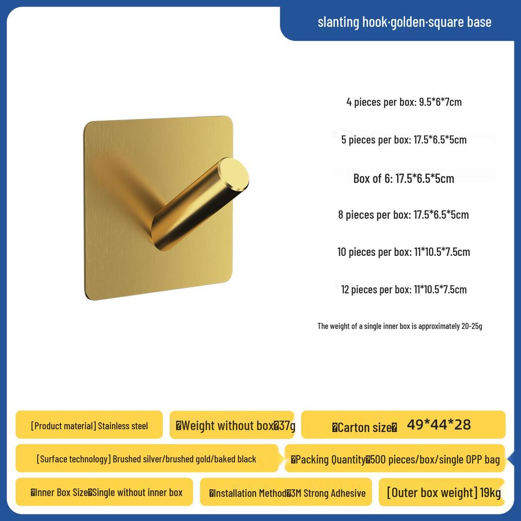 304 Stainless Steel Adhesive Hook, No-Drill Bathroom, Door, Kitchen, Coat & Hat Hook