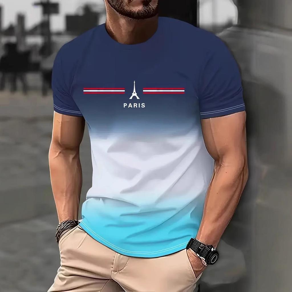 Summer Gradient Short Sleeved T-shirt 3D Printed Round Neck Top Men's T-shirts