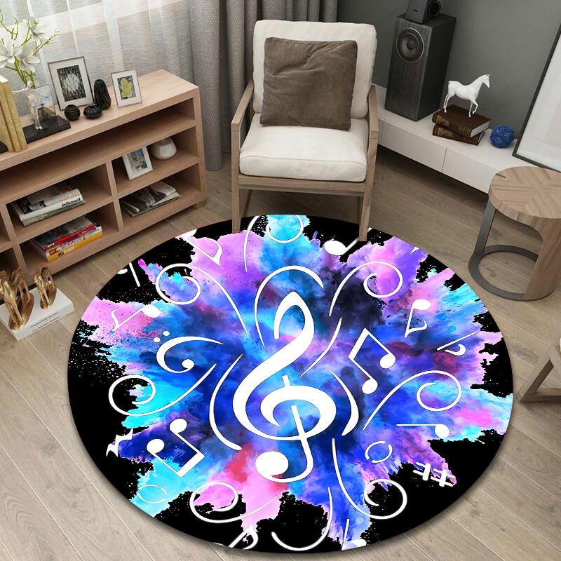 Playful Round Stained Glass Multicolor Carpet, Non-Slip Floor Mat for Hallway