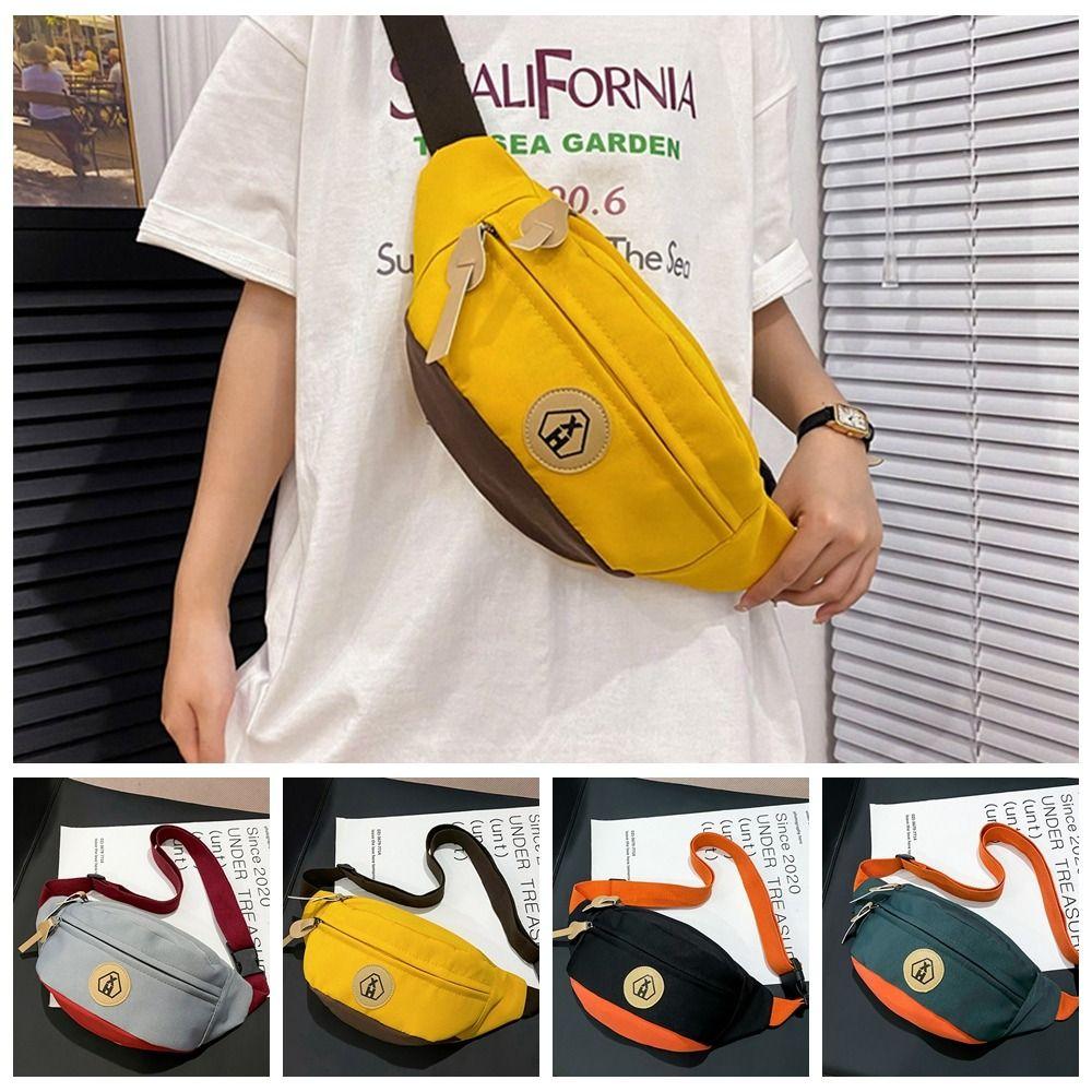 Solid Color Canvas Crossbody Bag Nylon Waist Bag Portable Canvas Chest Bag Streetwear