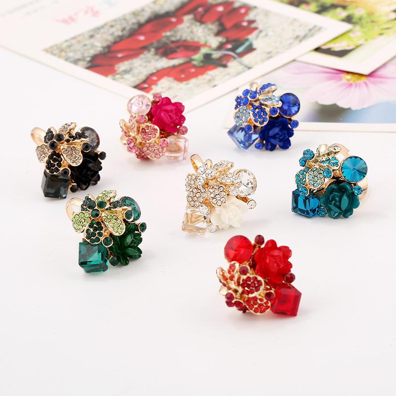 Anello Ipoallergenico Europeo e Americano con Fiori di Cristallo - Design Aperto Colorato