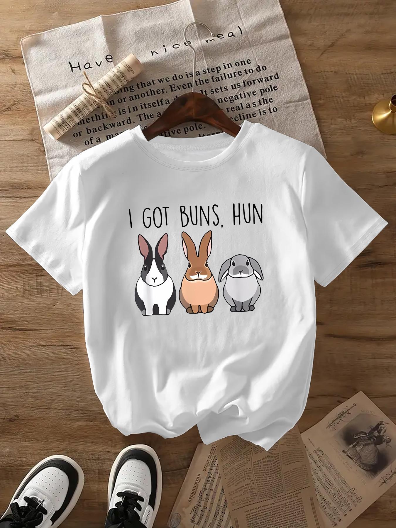 

I Got Buns Hun Three Rabbit Pattern Prints Summer Womens Tshirt Top Short Sleeve Round Neck Soft Comfortable Casual Clothing S