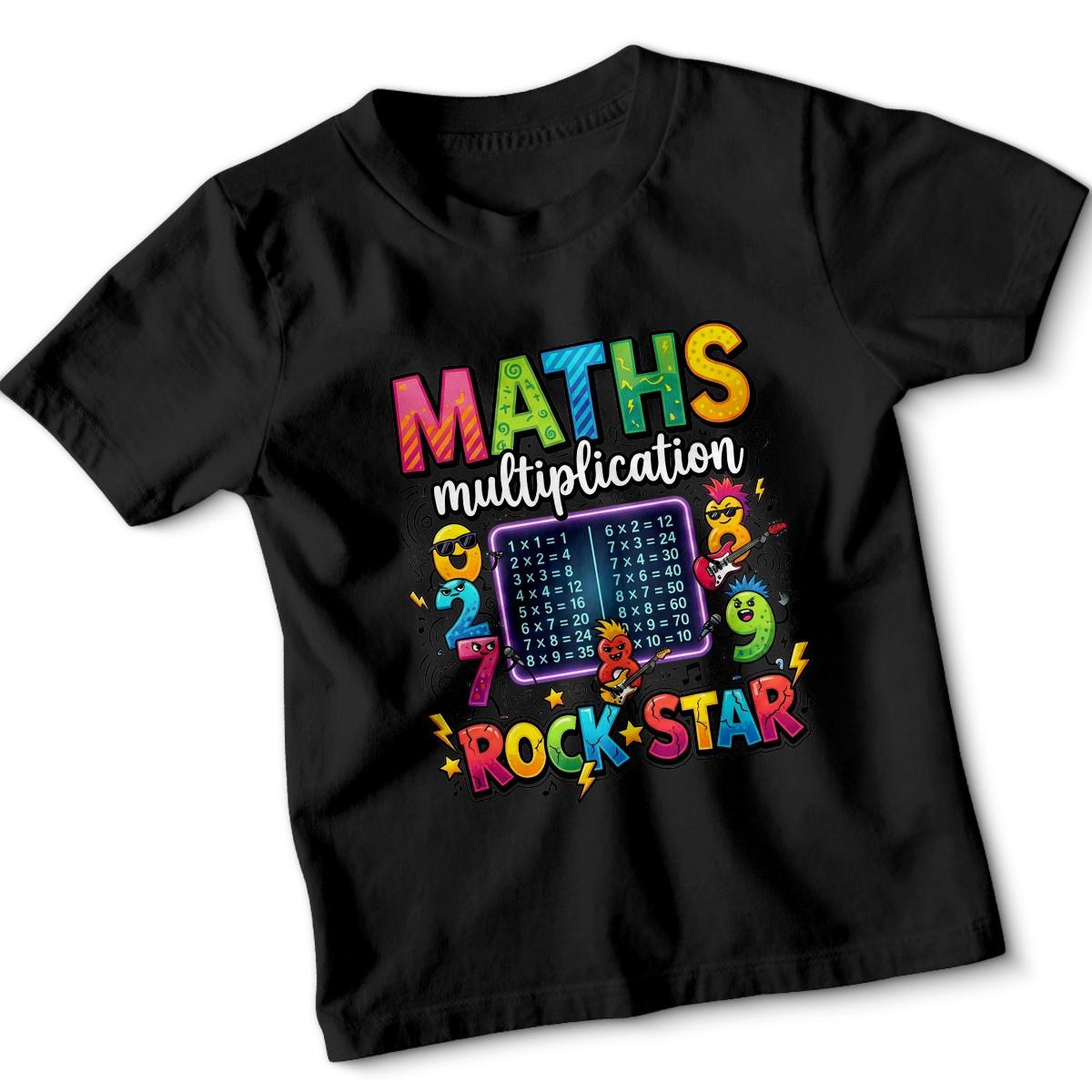Maths Multiplication Rock Star Education Mathematics Kids T-Shirt Boys Girls Fun 140