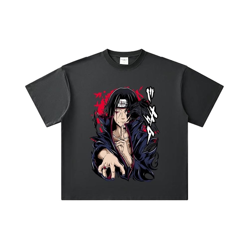 260 GSM Double Yarn 32 Count 100% Cotton Naruto V3 Itachi Print Unisex Heavy Cotton T Shirt
