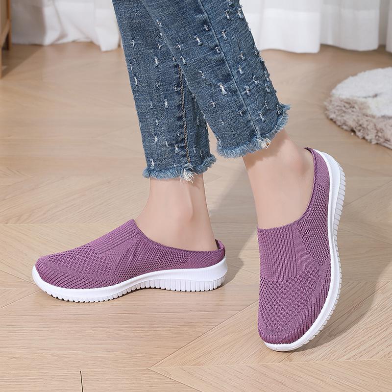 Half slippers women's large size cloth shoes casual women's shoes breathable soft sole medium old mother shoes