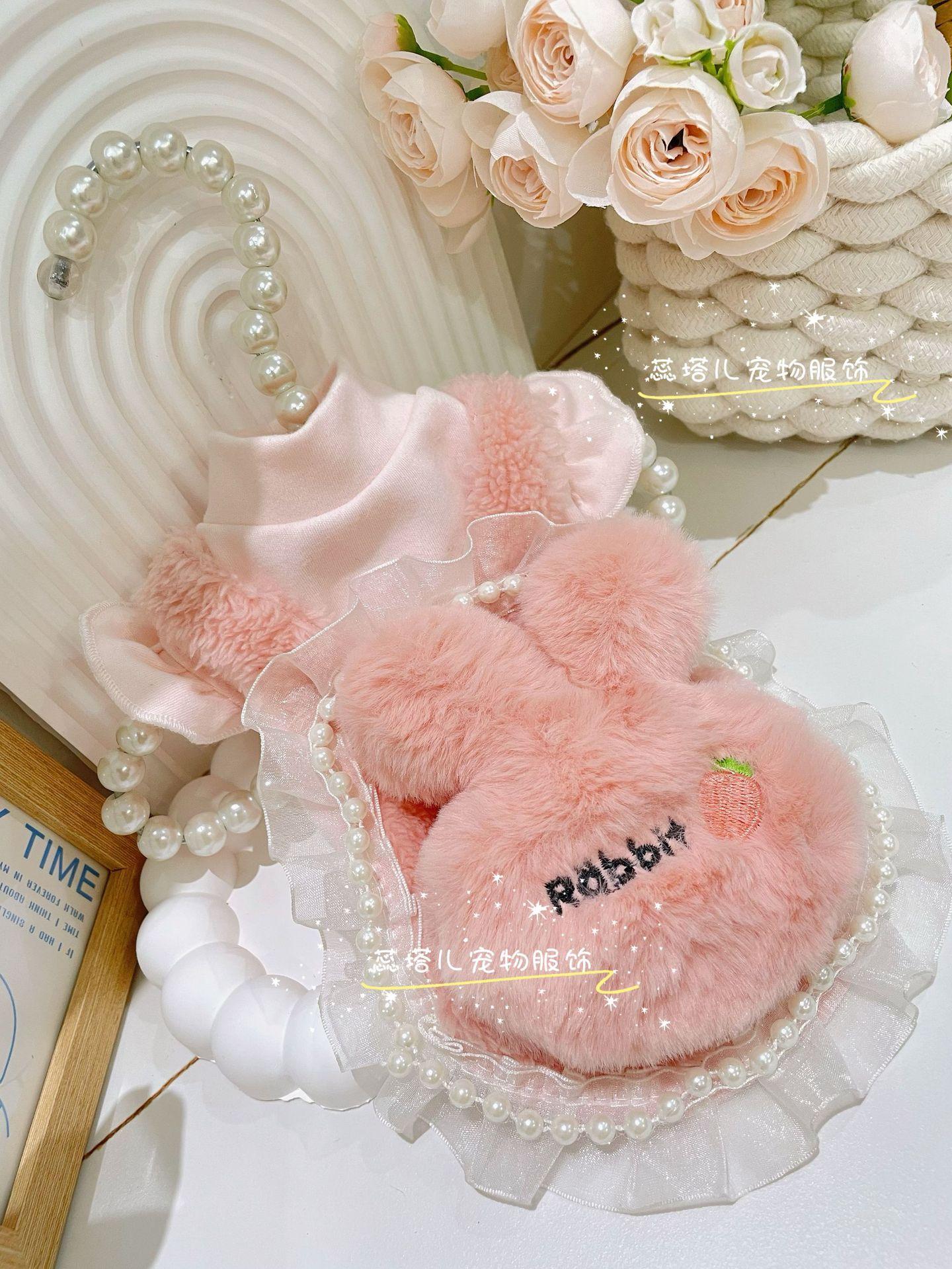 

Осенне-зимнее плюшевое платье с кроликом на бретельках для собак, плюшевое пальто с рукавами-крылышками и высоким воротом, рождественская одежда для собак, костюм для собак XXS