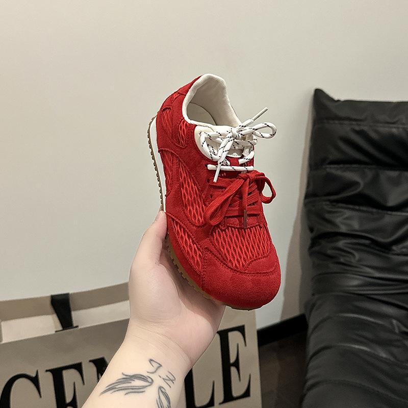

Retro fashion casual contrasting casual shoes women s thin mesh breathable lace-up single shoes 35 червоний