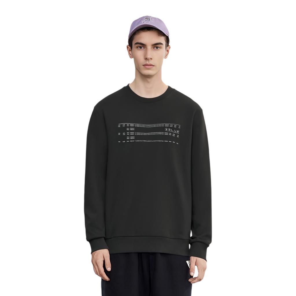 Fila Letter Print Simple Round Neck Long Sleeve Sweatshirt Men Sweatshirt Black F11M312202F-BK