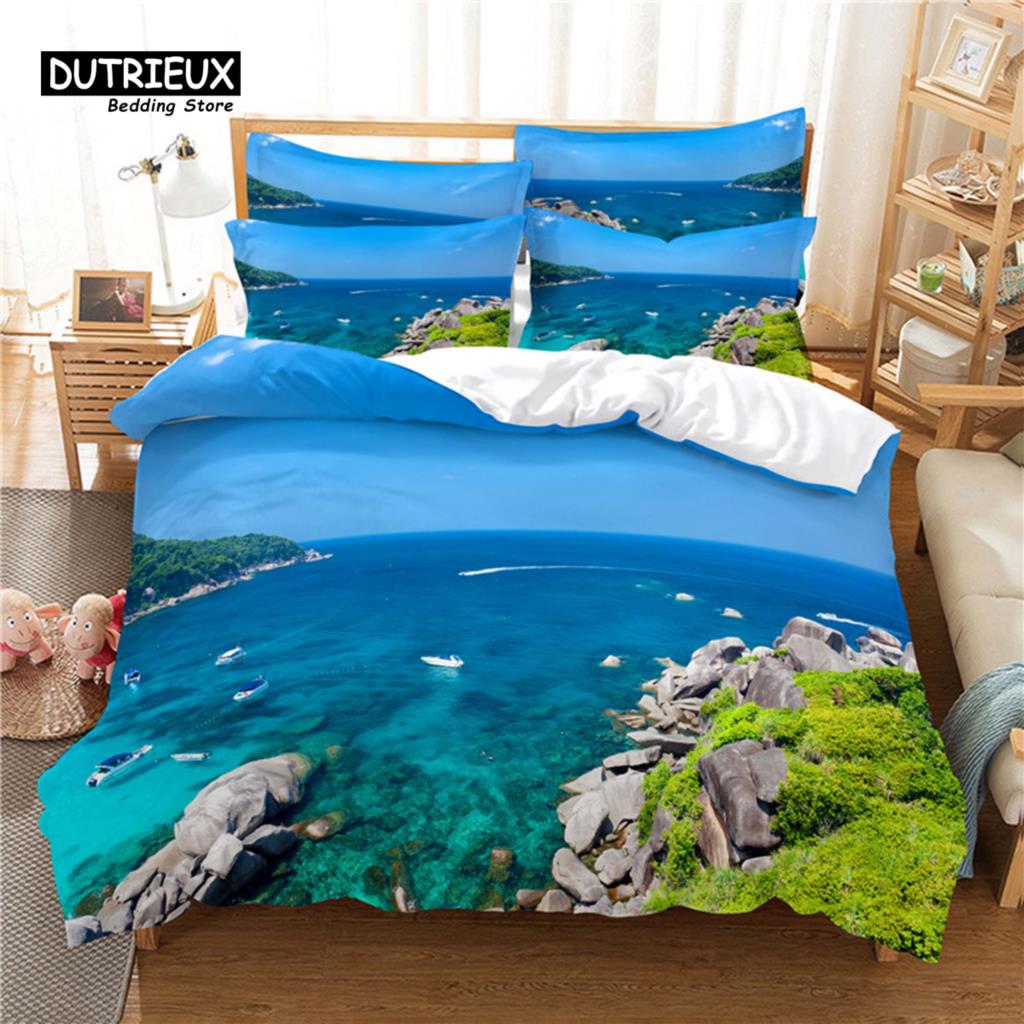 Beautiful Scenery Bedding Set, Wave 3Pcs Duvet Cover Set, Soft Comfortable Breathable Duvet Cover, For Bedroom Guest Room Decor