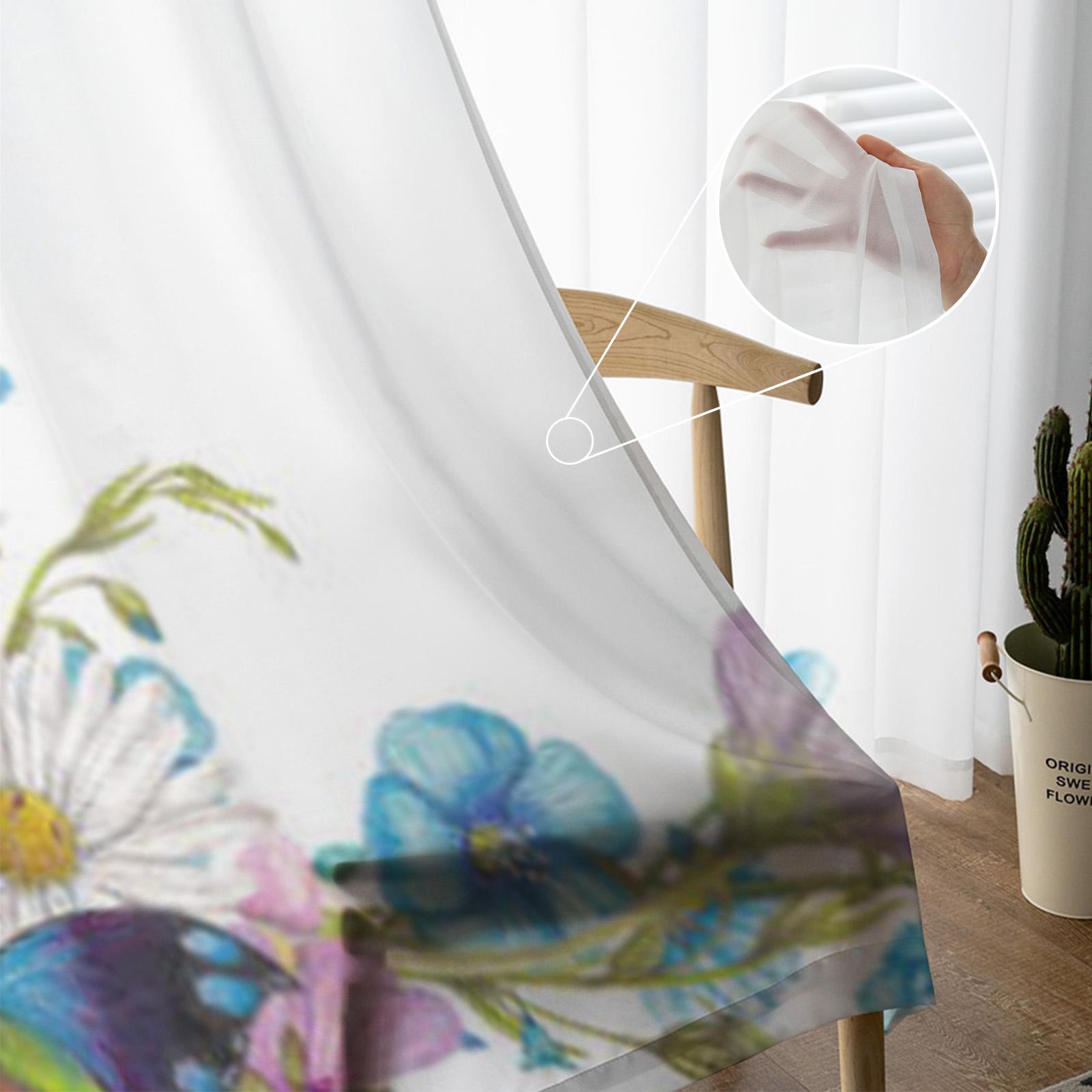 Прозрачные шторы с полевыми цветами и бабочками для гостиной — фото 3