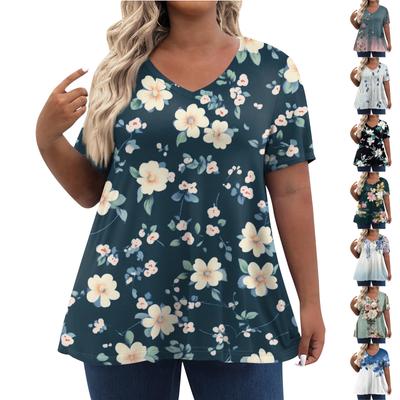 Womens Plus Size Tops Shorts Sleeve Shirts V Neck Casual Clothing Clothes Prints Tops