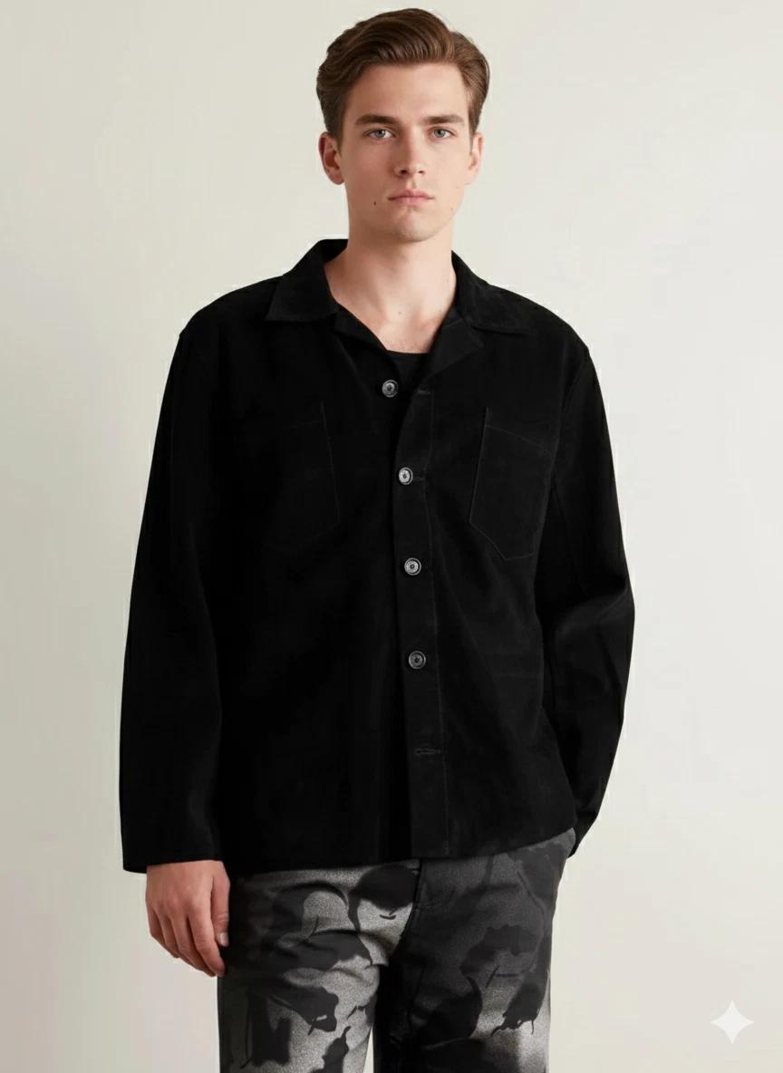 

Suede Leather Genuine Motorcycle Black Lambskin Men s Soft Jacket Causal Handmade 3XL чёрный