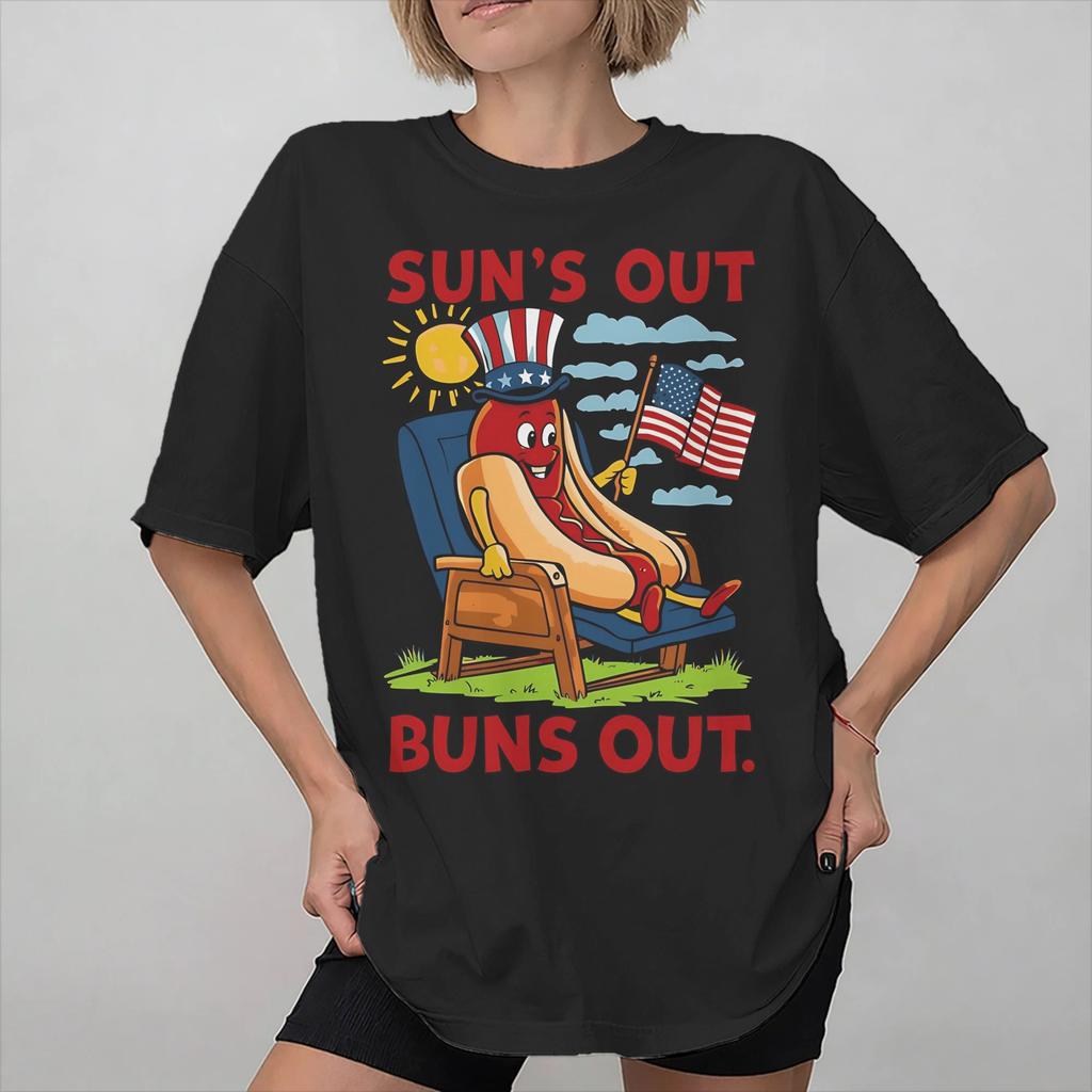 Suns Out Buns Out Funny Hot Dog Food Lover Tee Shirt For Unisex Unisex New Arrival Summer Fashion T Shirts Cotton Clothing Tops