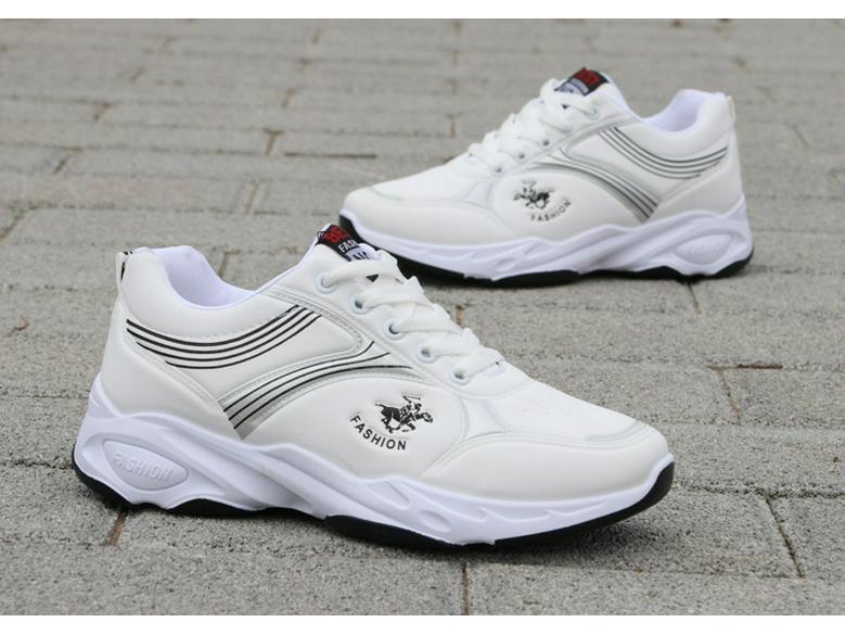Men's Lightweight White Leather Waterproof Non-Slip Casual Work Sneakers for Autumn