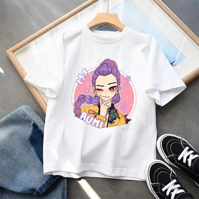 KPop Demon Hunters Girls' Summer Casual Tops Kids Child T-shirt Anime Character Print Short Sleeve Tees