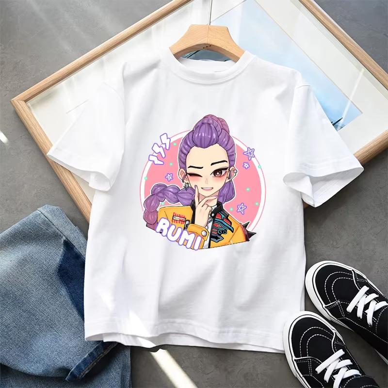 2026 KPop Demon Hunters Girls' Summer Casual Tops Kids Birthday GiftsChild T-shirt Anime Character Print Short Sleeve Tees