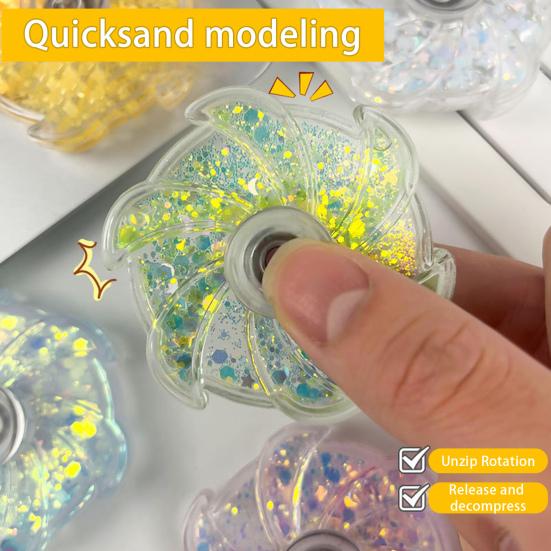Flower Spinner Fidget Toy Glitter Quicksand Filled Stress Relief Finger Flexibility Training Spinning Top Fingertip Gyro Kids Teens Adults Gift