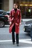 Lambskin Handmade Long Party Stylish Women Red Trench Coat  Leather Genuine