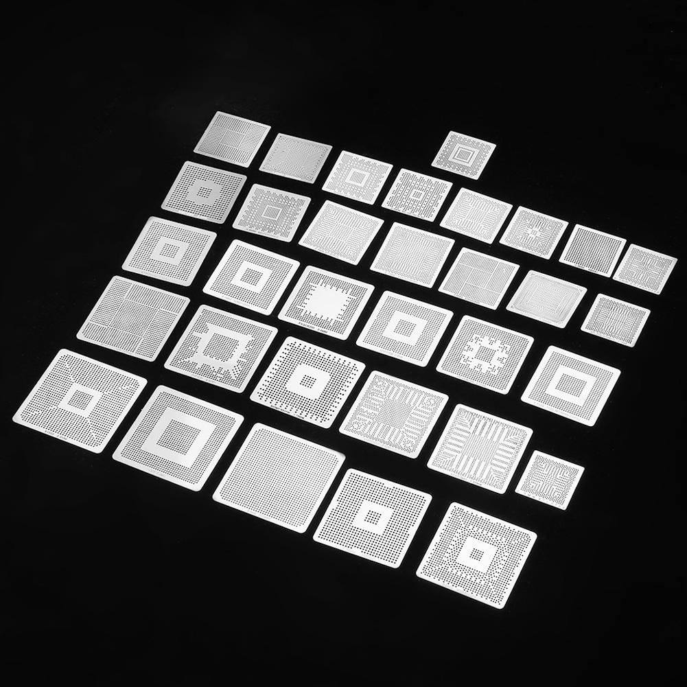 33 szt. BGA Uniwersalne Szablony Reballing Rework Siatka Stalowa Szablon Siatka Bezpośrednie Ciepło Zestaw