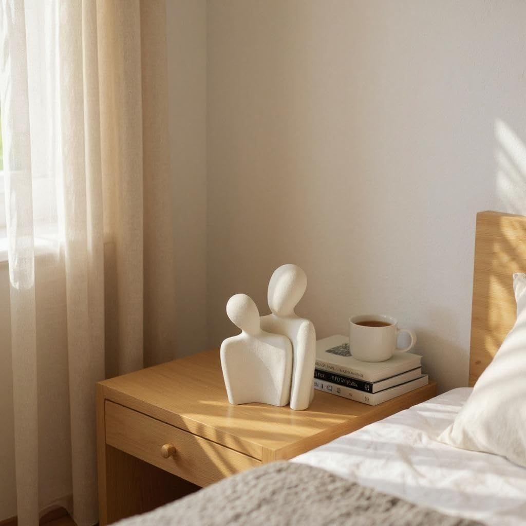 Minimalist Couple Sculpture – Abstract White Ceramic Showpiece for Tabletop, Living Room & Bedroom Décor