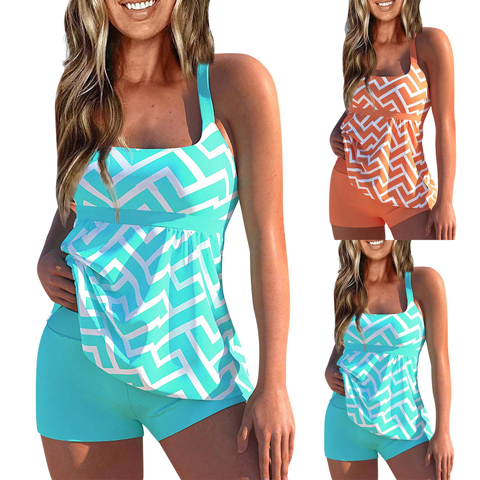 

(Дидади) Женский двухместный купальник плюс размер купальник градиент Радуга Принт Боксер Спортивный купальник