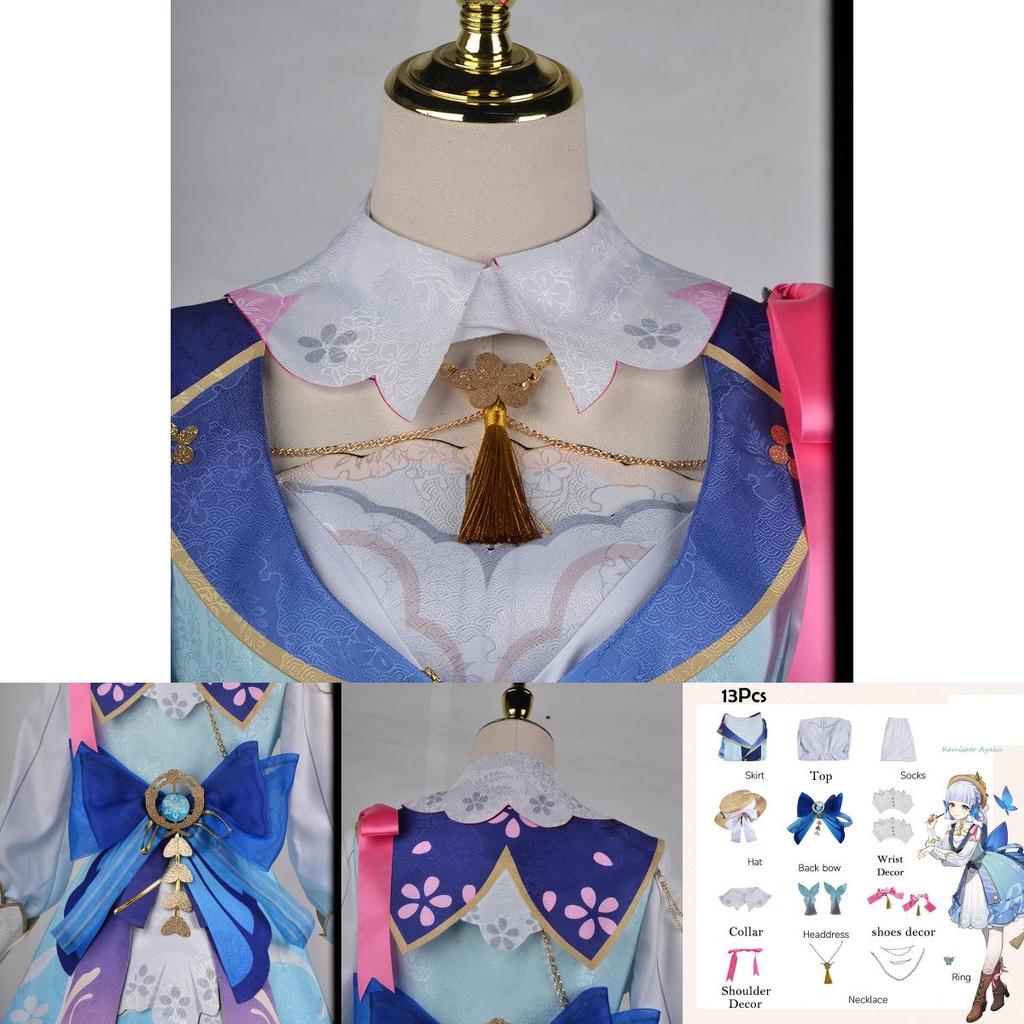 Genshin Impact Kamisato Ayaka Cosplay Costume Wig Flower Dress Hat Halloween