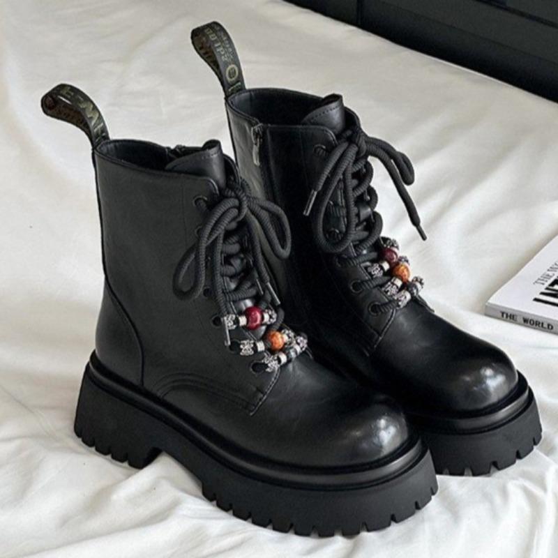 

Модные ботильоны на блочном каблуке с круглым носком на шнуровке, с боковой молнией и на платформе, туфли на высоком каблуке для женщин 40