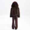 Manteaux Courts Fausse Fourrure Femme Vestes à Capuche Unies Manches Longues Bouton Épais Droits Bureau Dame Décontracté Automne Hiver